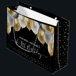 Glitter Balloons 60th Birthday Party Large Gift Bag<br><div class="desc">Elegant faux silver and gold glitter balloons on the top border. All text is adjustable and easy to change for your own party needs. Great elegant birthday party template design. any year, age can be changed Glitter balloons, fancy, chic, elegant faux glitter personalised 60th birthday gift bag. gold and black...</div>