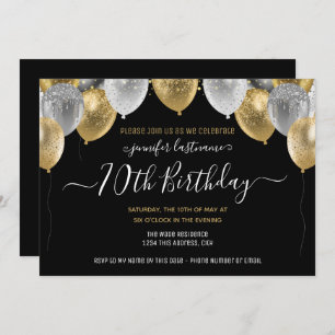 Glitter Balloons 70th Birthday Party Invitation