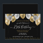 Glitter Balloons 75th Birthday Party Invitation<br><div class="desc">Elegant faux silver and gold glitter balloons on the top border. All text is adjustable and easy to change for your own party needs. Great elegant save the date birthday party template design.  any year,  age can be changed</div>