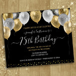 Glitter Balloons 75th Birthday Party Invitation<br><div class="desc">Elegant faux silver and gold glitter balloons on the top border. All text is adjustable and easy to change for your own party needs. Great elegant save the date birthday party template design.  any year,  age can be changed</div>