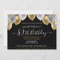 Glitter Balloons 80th Birthday Party Invitation