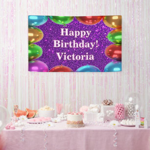 Glitter Balloons Happy Birthday custom Vinyl Banner