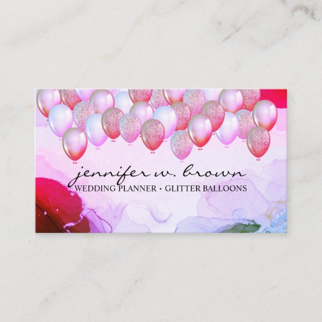Glitter Balloons Occasions Events Planner Party Business Card (Front)