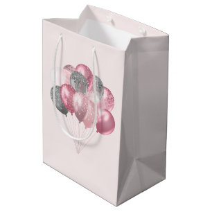 Glitter Balloons Pink and Silver Medium Gift Bag