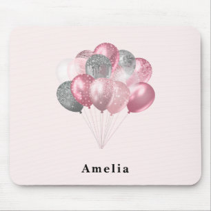 Glitter Balloons Pink and Silver Mouse Pad
