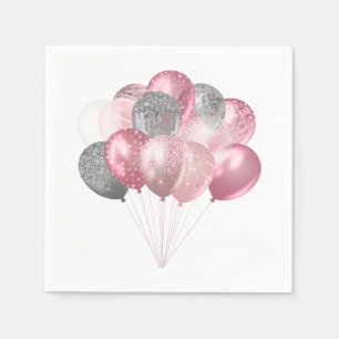 Glitter Balloons Pink and Silver Napkin