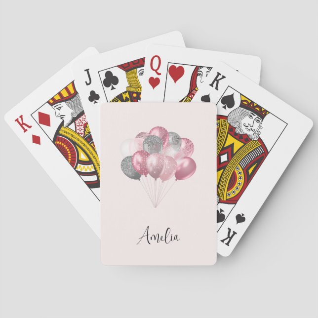 Glitter Balloons Pink and Silver Playing Cards (Back)