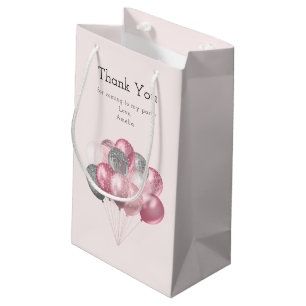 Glitter Balloons Pink & Silver Birthday Thank You Small Gift Bag