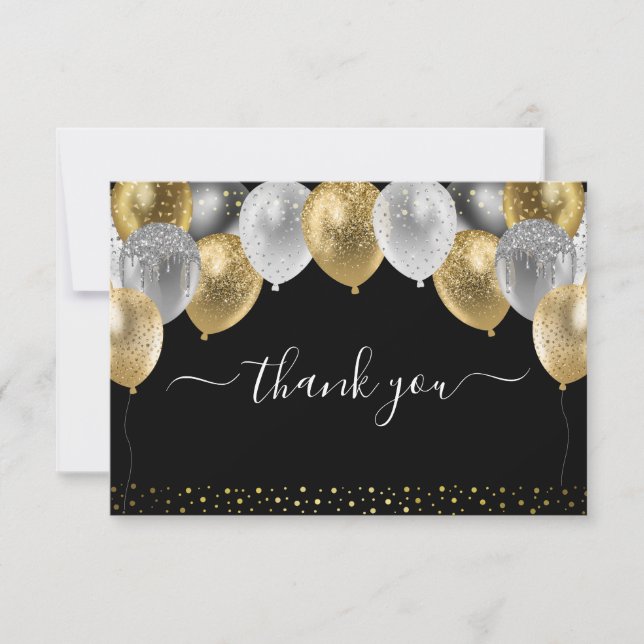 Glitter Balloons Thank You  Card (Front)