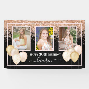 Glitter Balloons Three Photos 30th Black Birthday Banner