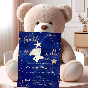 Glitter Bear Twinkle Little Star Baby Shower Invitation