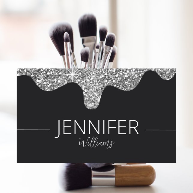 Glitter Beauty Makeup Black Silver Business Card (Creator Uploaded)