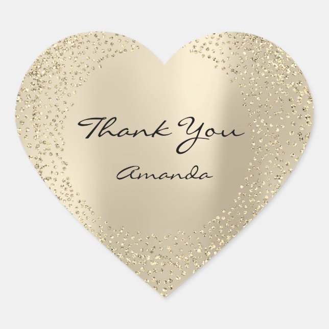 Glitter Beauty Name Bridal Heart Thank Champaigne Heart Sticker (Front)