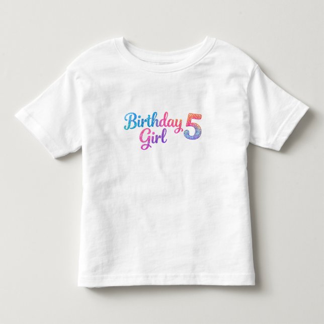 Glitter Birthday Girl 5 Kids T-Shirt (Front)