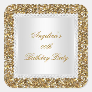 Glitter Birthday Party Gold Diamond Trim Any Age Square Sticker