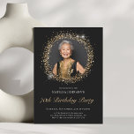 Glitter Black Gold 70th Birthday Party Invitation<br><div class="desc">Glitter Black Gold 70th Birthday Party Invitation. Celebrate a milestone in style with this elegant black and gold birthday invitation, featuring glitter accents that bring a touch of glamour to the design. Customise it with your own photo to make the invitation truly personal and unique, setting the perfect tone for...</div>