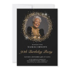 Glitter Black Gold 90th Birthday Party Invitation