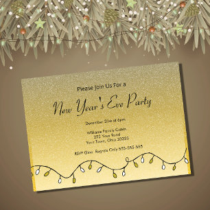 Glitter Black Gold New Year's Eve Party 2023  Invitation