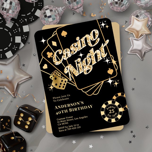 Glitter Black & Gold Sparkling Vegas Casino Night Invitation (Glitter Black & Gold Sparkling Vegas Casino Night Invitation )