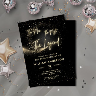 Glitter Black & Gold The Man The Myth The Legend Invitation