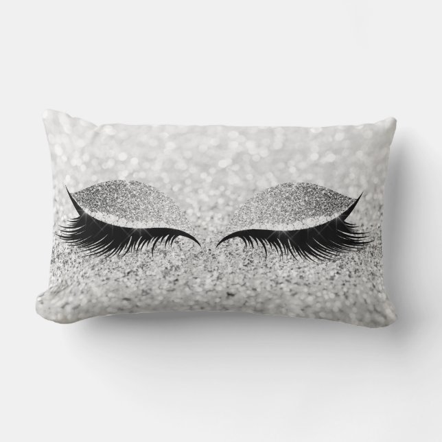 Glitter Black Makeup Eye Lashes White Silver Eye Lumbar Cushion (Front)
