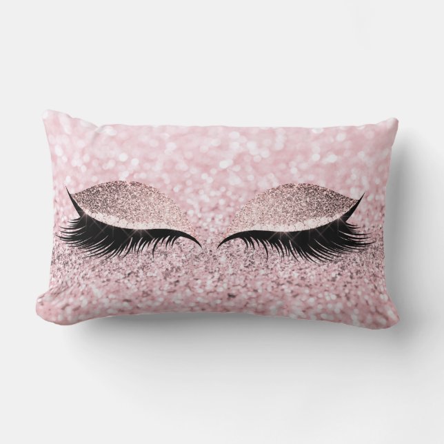 Glitter Black Makeup Eye Lashes White Silver Pink Lumbar Cushion (Front)