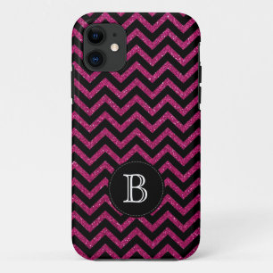 Glitter Black Pink Chevron Stripes iPhone 5 Case