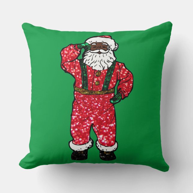 glitter black santa claus cushion (Front)