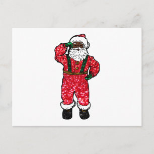 glitter black santa claus holiday postcard