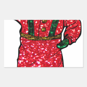 glitter black santa claus rectangular sticker