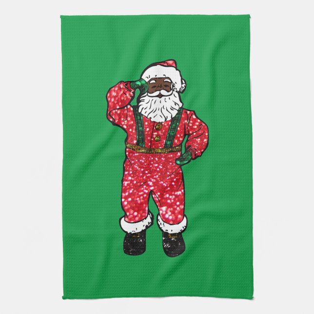 glitter black santa claus tea towel (Vertical)