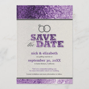 Glitter Bling Save the Date Announcement (purple)