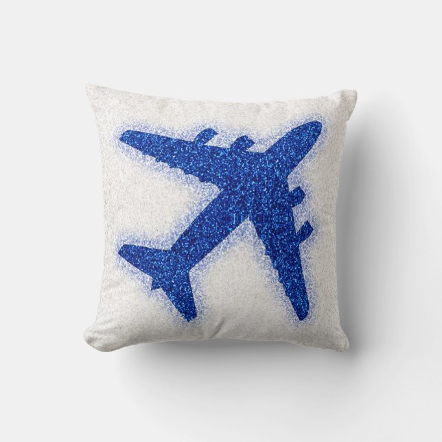 Glitter blue aeroplane square pillow (Front)