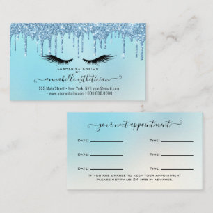 Glitter Blue Eyelash Extension Appointment  Business Card