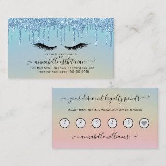 Glitter Blue Eyelash Extension Loyalty Business Card