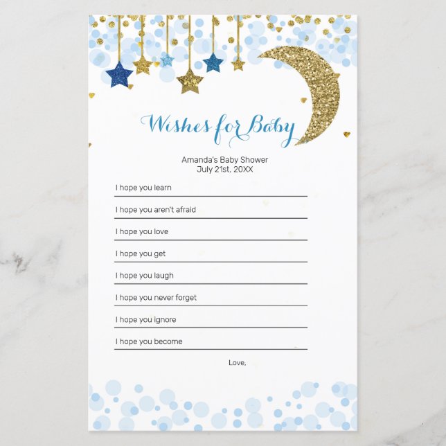 Glitter blue moon Watercolor Wishes for Baby Game (Front)