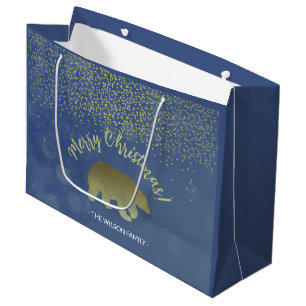 Glitter Blue Night Sky And Golden Bear Large Gift Bag