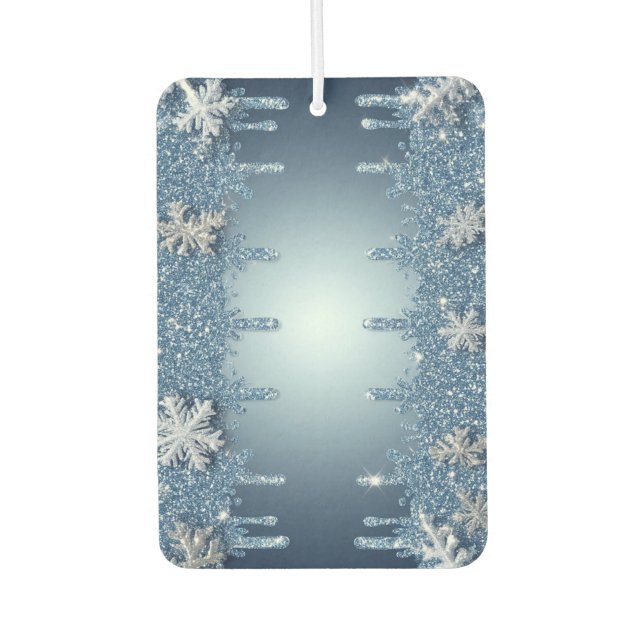 Glitter Blue Snowflake Frame With Icicles Car Air Freshener (Front)
