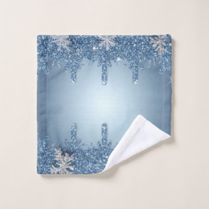 Glitter Blue Snowflake Frame With Icicles Wash Cloth