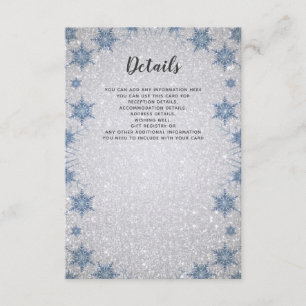 Glitter Blue Snowflake winter Wedding Details Card
