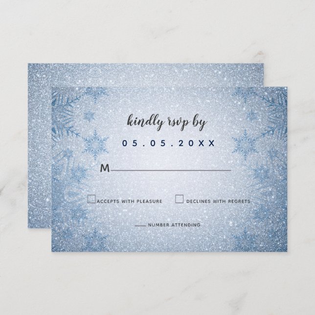 Glitter Blue Snowflakes winter wedding rsvp Invitation (Front/Back)