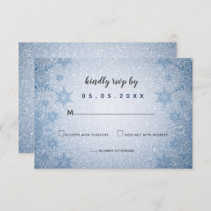 Glitter Blue Snowflakes winter wedding rsvp Invitation