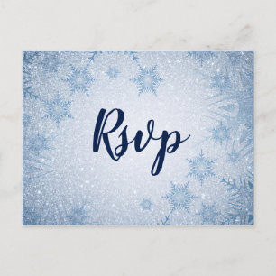 Glitter Blue Snowflakes winter wedding rsvp Invitation Postcard