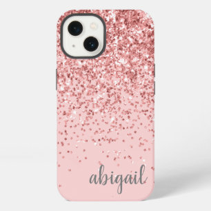 Glitter Blush Pink Girly Modern Monogram Name iPhone 13 Case