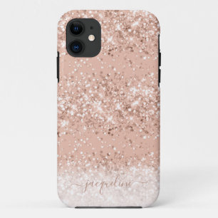 Glitter Blush Pink Rose Gold Monogram Case-Mate iPhone Case