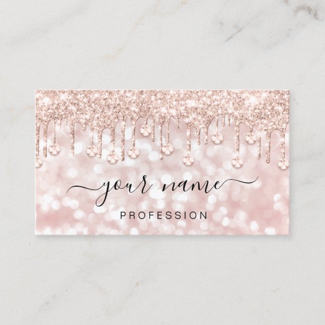Glitter  Blush Rose  Drips Makeup Artist Business Card (Front)