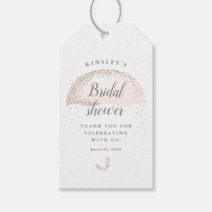Glitter blush umbrella bridal shower thank you gift tags