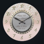 Glitter Bokeh Diamonds 25th Wedding Anniversary Large Clock<br><div class="desc">Elegant silver diamonds wedding anniversary clock.</div>