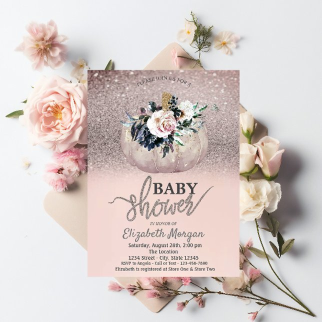Glitter Bokeh,Floral Pumpkin Baby Shower  Invitation (Creator Uploaded)
