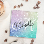 Glitter Bokeh Glamourous Elegant Glass Coaster<br><div class="desc">Easily personalise this elegant colourful bokeh glitter pattern with your custom name and/or monogram.</div>